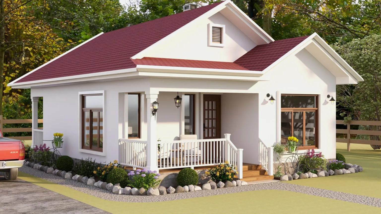 1 Bedroom House with Beautiful Porches and Spacious Living Areas Free Plan